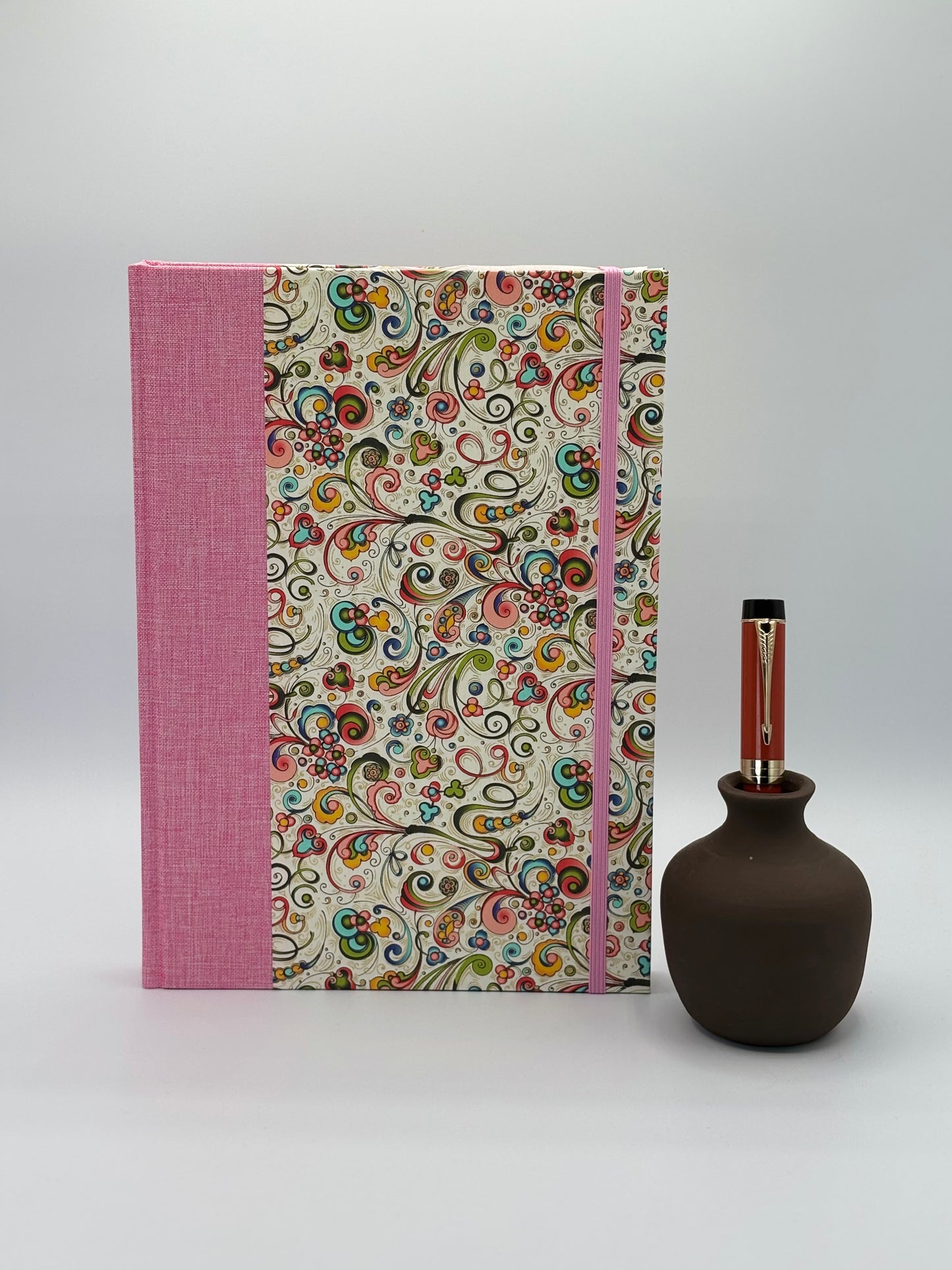 (PRE-ORDER NOVEMBER Delivery) B5 Hardcover Notebook finished in Pink Floral Garden on Italian Florentine Print