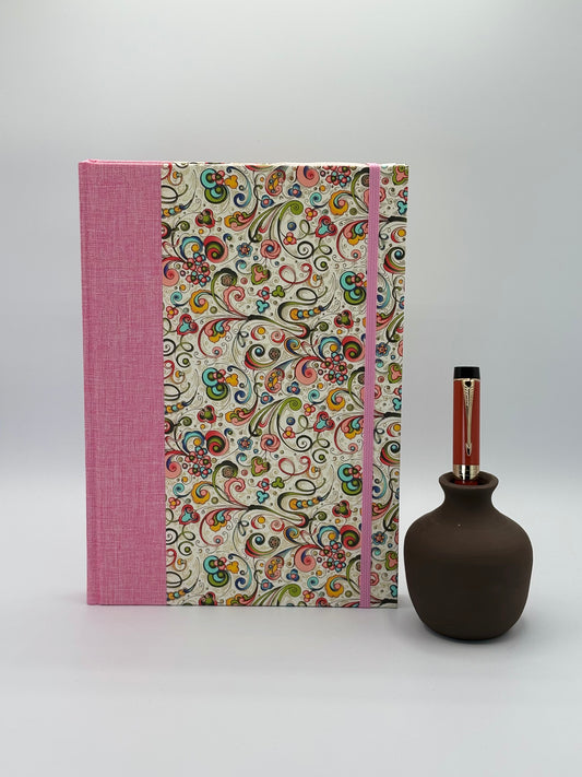 (PRE-ORDER NOVEMBER Delivery) B5 Hardcover Notebook finished in Pink Floral Garden on Italian Florentine Print