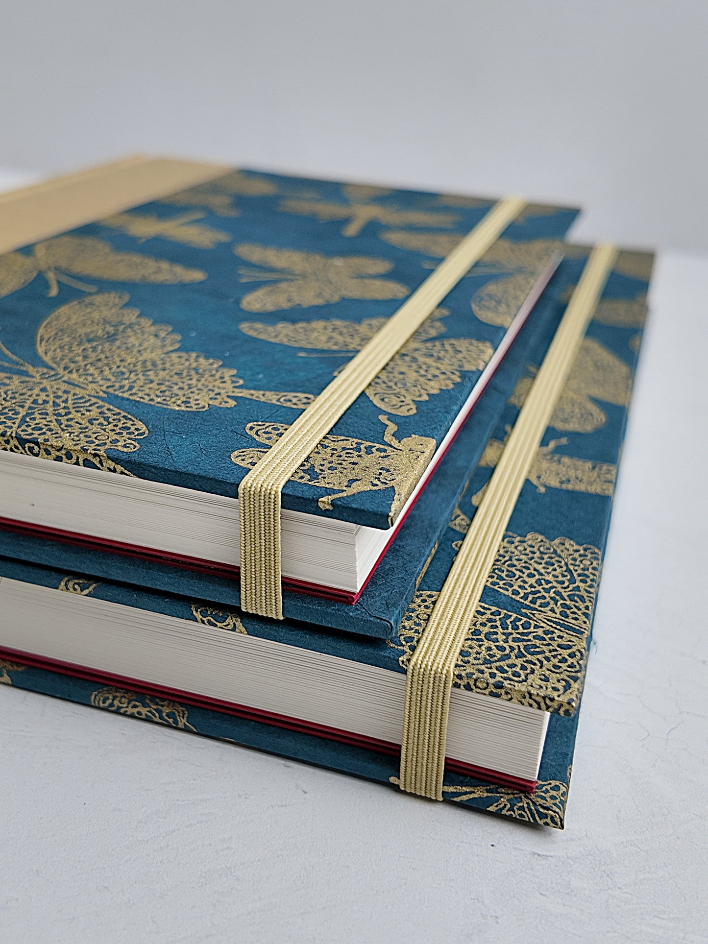 NEW A5 160-page Hardcover Journal finished in Soft Gold Japanese book cloth and blue Nepalese Lokta Paper