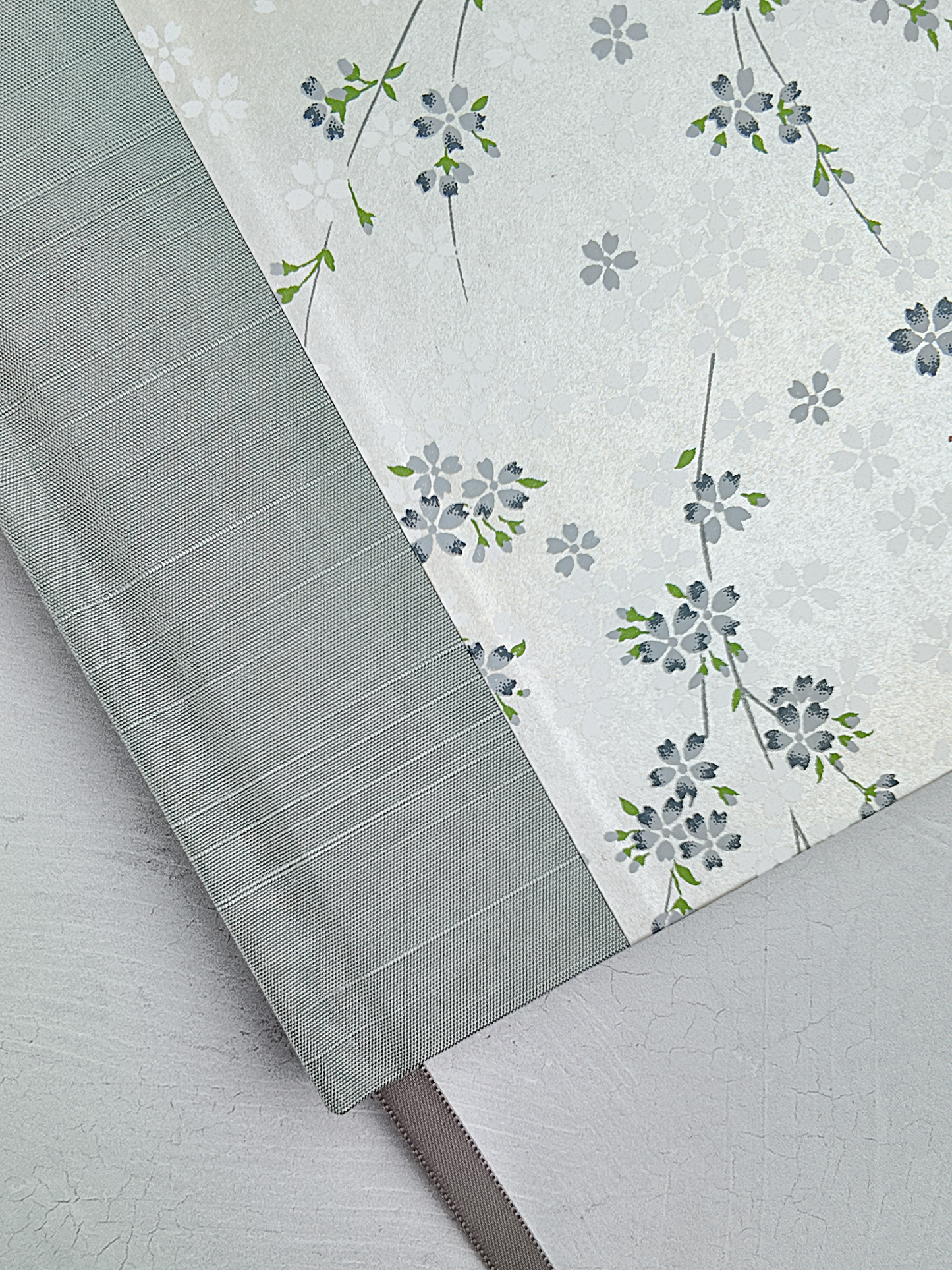 B5 192-page Hardcover Journal finished in Silver Japanese book cloth and floral Chiyogami Paper