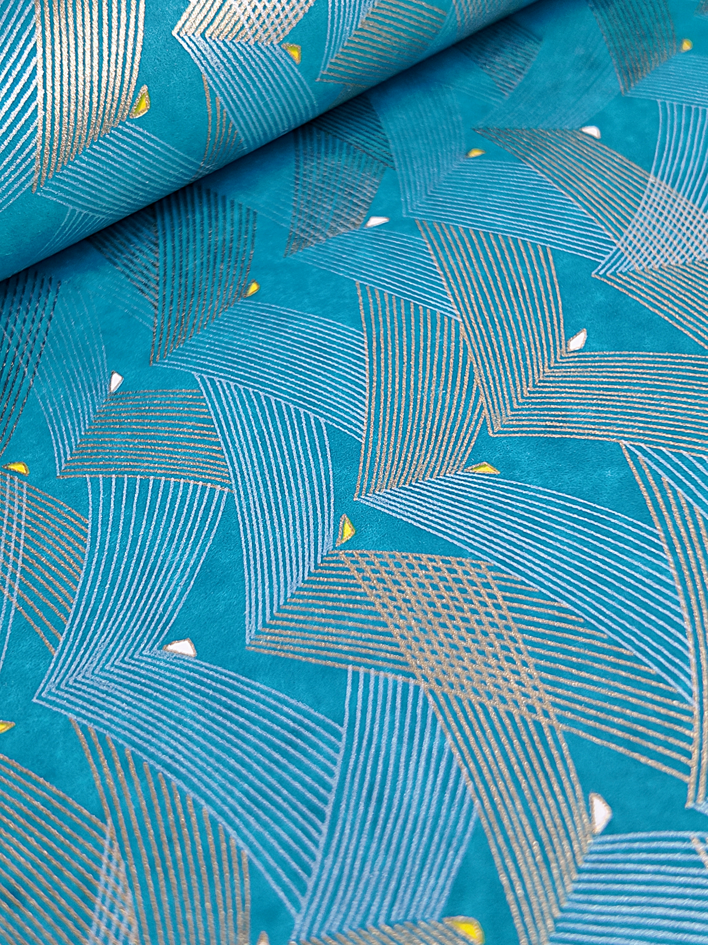 TEST Handprinted Japanese Chiyogami Paper - Light Blue Chiyogami Page and gold and silver geometric design