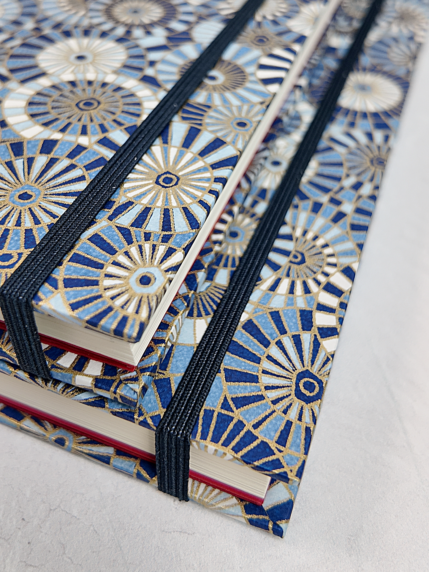 NEW B5 192-page Hardcover Journal finished in Steel-Blue and Blue Gold Geometric Chiyogami Paper