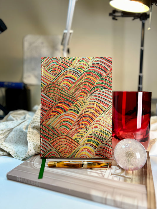 Chiyogami Red Striped Hills, Handcrafted B5 Hardcover Notebook