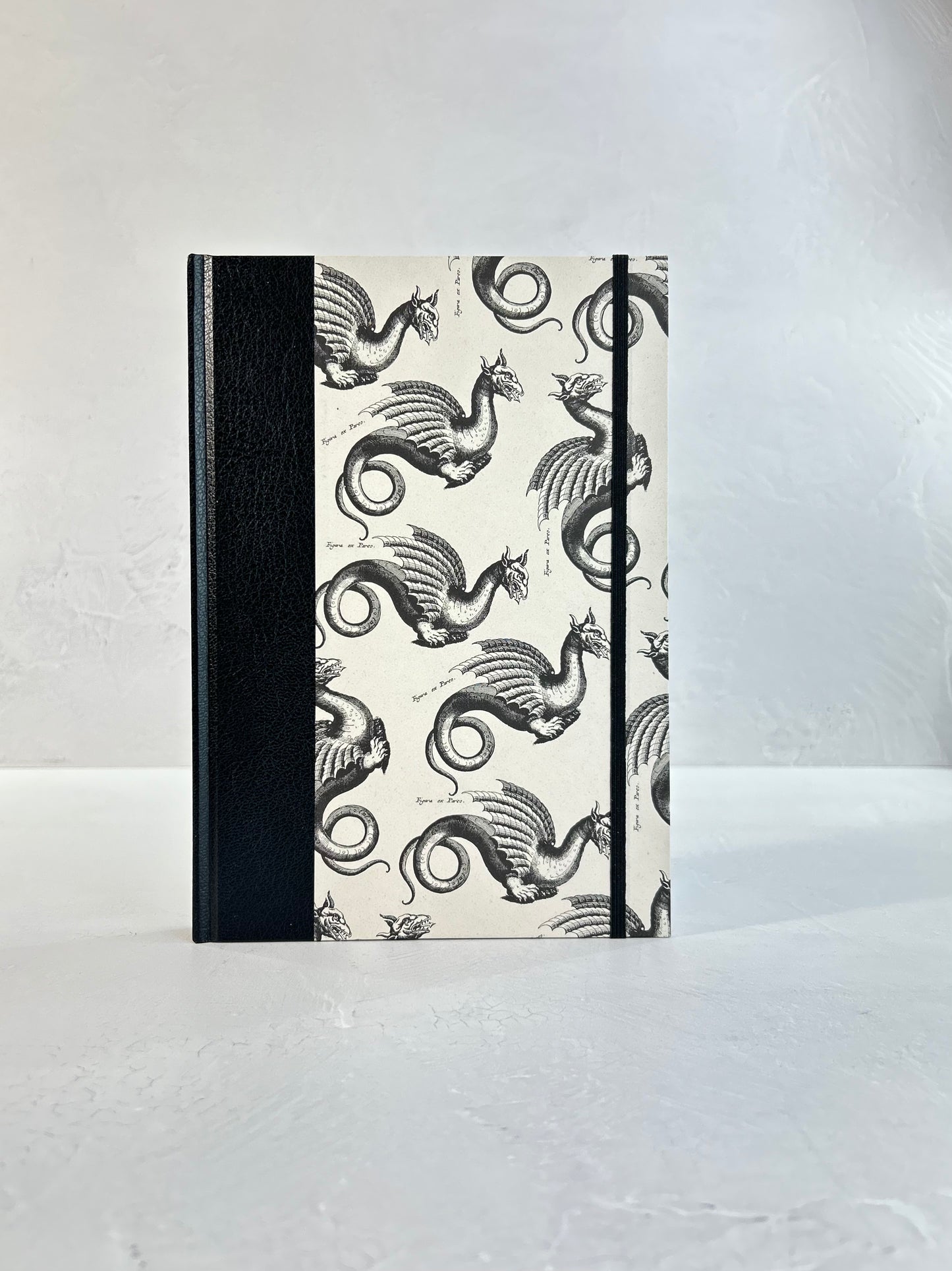 B5 192-page Hardcover Journal finished in Black Vaux Leather and Italian Letterpress dragon design
