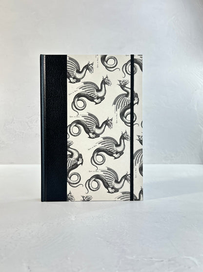 B5 192-page Hardcover Journal finished in Black Vaux Leather and Italian Letterpress dragon design