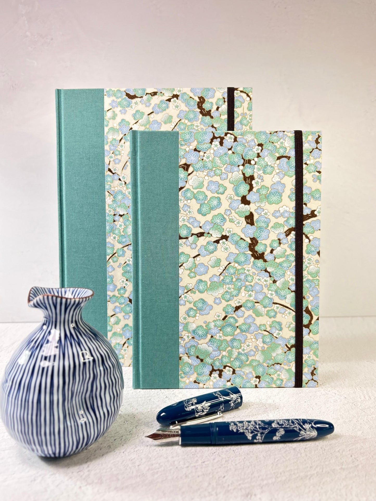 A5 160-page Hardcover Notebook finished Blue Cherry Blossoms Chiyogami Japanese Paper