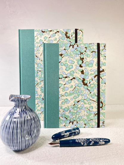 A5 160-page Hardcover Notebook finished Blue Cherry Blossoms Chiyogami Japanese Paper