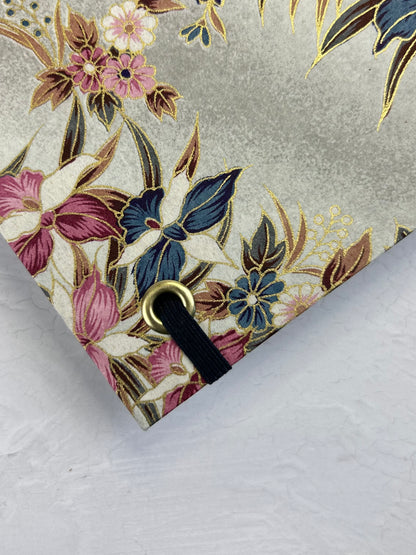 B5 192-page Hardcover Journal finished in Cadet Blue Japanese book cloth and Vintage Orchid Chiyogami Paper