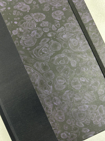 B5 192-page Hardcover Journal finished in Black Japanese book cloth and indigo hand marbled paper by Daniel Gaál