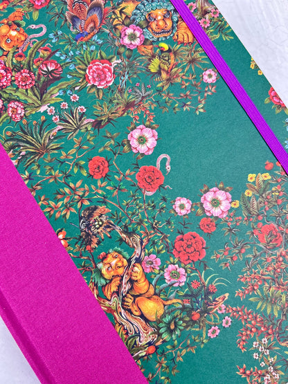 B5 192-page Hardcover Journal finished in Berry Bloom Verona book cloth and Oasis Print by Phannapast Taychamaythakool