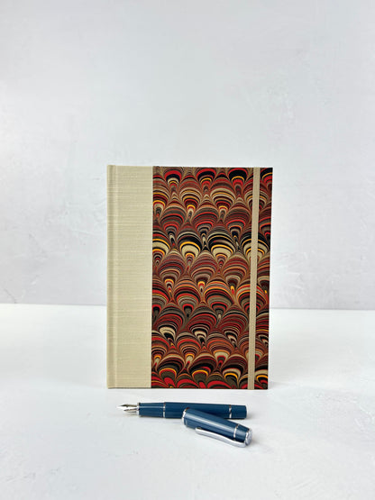 A5 Hardcover Notebook finished in Platinum Japanese book cloth and Italian hand-marbled Renato Crepaldi paper
