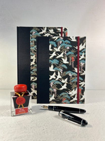 B5 Hardcover Notebook with White Cranes Chiyogami Japanese Paper