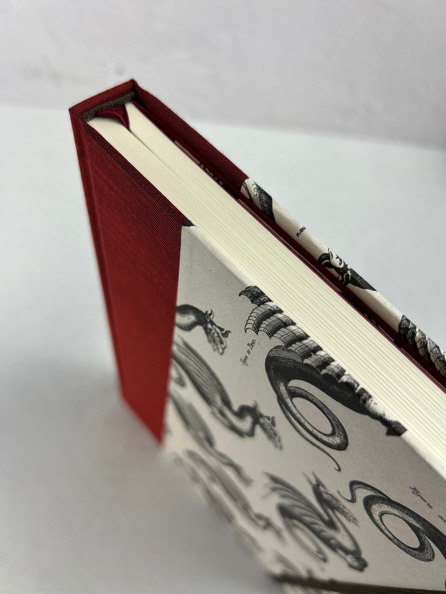 NEW A5 Hardcover Notebook finished in Blood Red Japanese book cloth and Italian Medieval Letterpress Dragons Paper