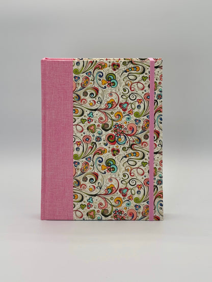 NEW B5 Hardcover Notebook finished in Pink Floral Garden on Italian Florentine Print