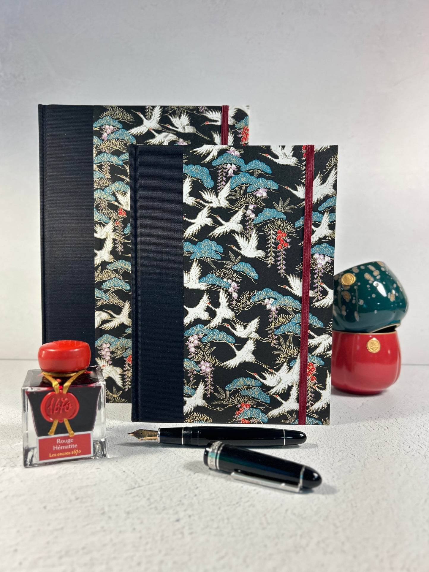 B5 Hardcover Notebook with White Cranes Chiyogami Japanese Paper