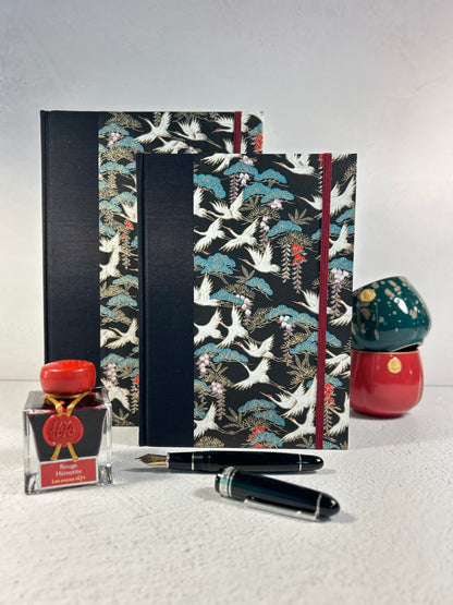 B5 Hardcover Notebook with White Cranes Chiyogami Japanese Paper