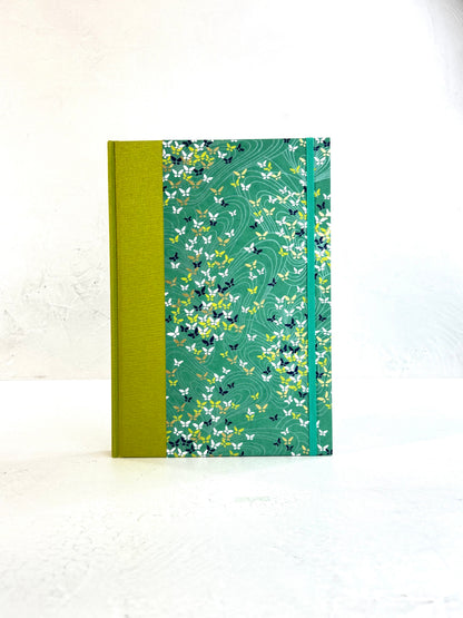 B5 192-page Hardcover Journal finished in Lemongrass Verona book cloth and Butterfly Chiyogami Paper