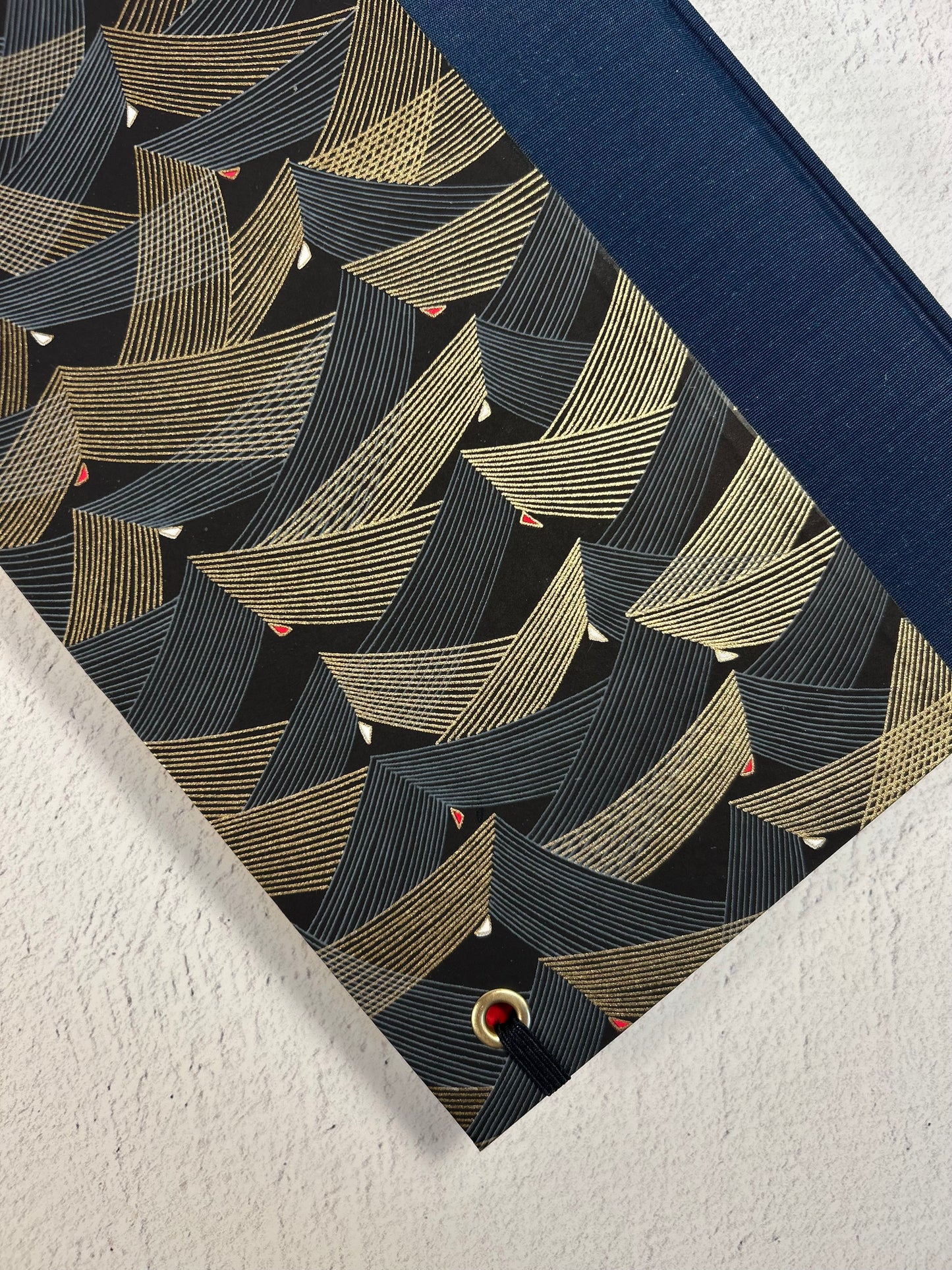 (PRE-ORDER October Delivery) A5 Hardcover Notebook finished in Golden Peaks on Black Chiyogami Paper