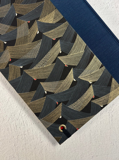 (PRE-ORDER October Delivery) A5 Hardcover Notebook finished in Golden Peaks on Black Chiyogami Paper
