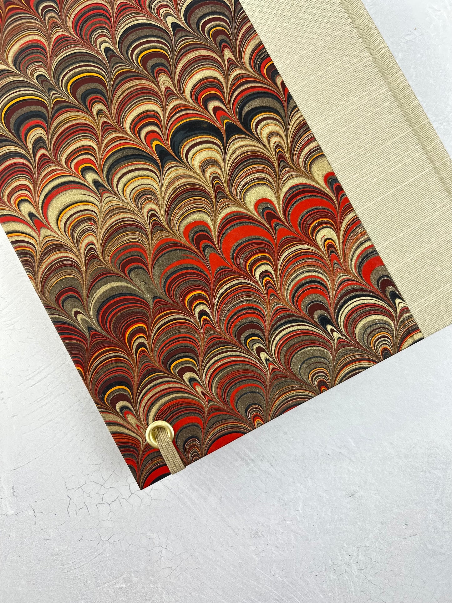 A5 Hardcover Notebook finished in Platinum Japanese book cloth and Italian hand-marbled Renato Crepaldi paper
