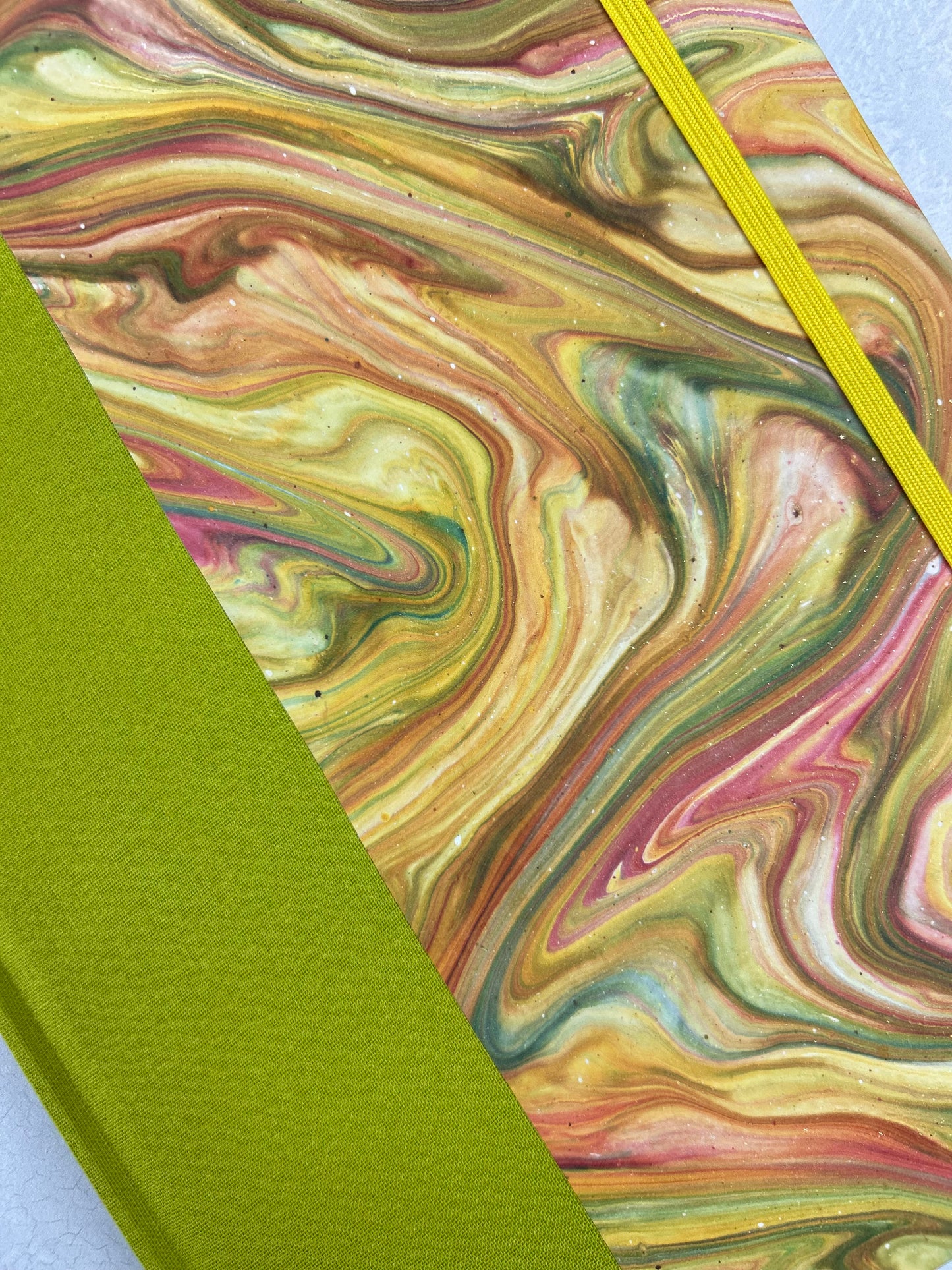 B5 192-page Hardcover Journal finished in Lemon Grass Verona book cloth and yellow/green French Marble Paper