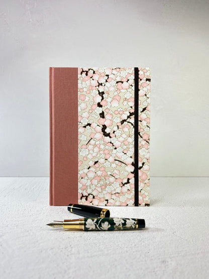 A5 160-Page Hardcover Notebook finished Pink and White Cherry Blossoms Chiyogami Japanese Paper