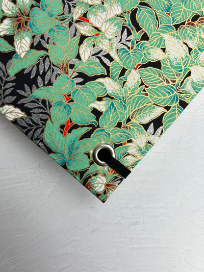 B5 192-page Hardcover Journal finished in black Japanese book cloth with green and silver botanical Chiyogami Paper