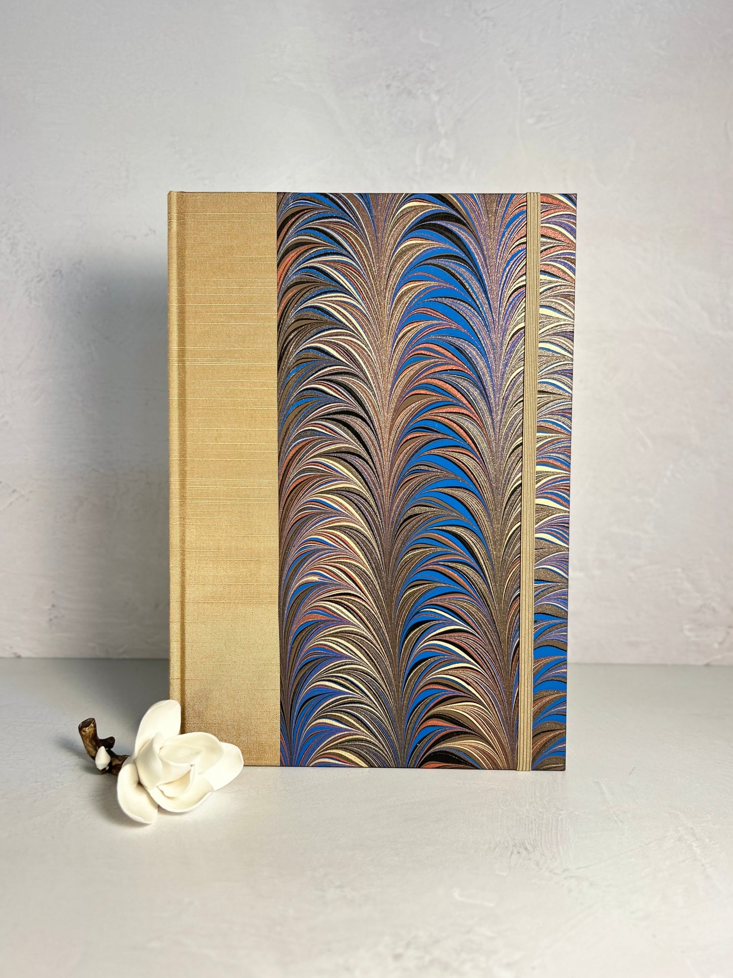 B5 Hardcover Notebook finished in Renato Crepaldi Blue and Brown Fern Marble Paper