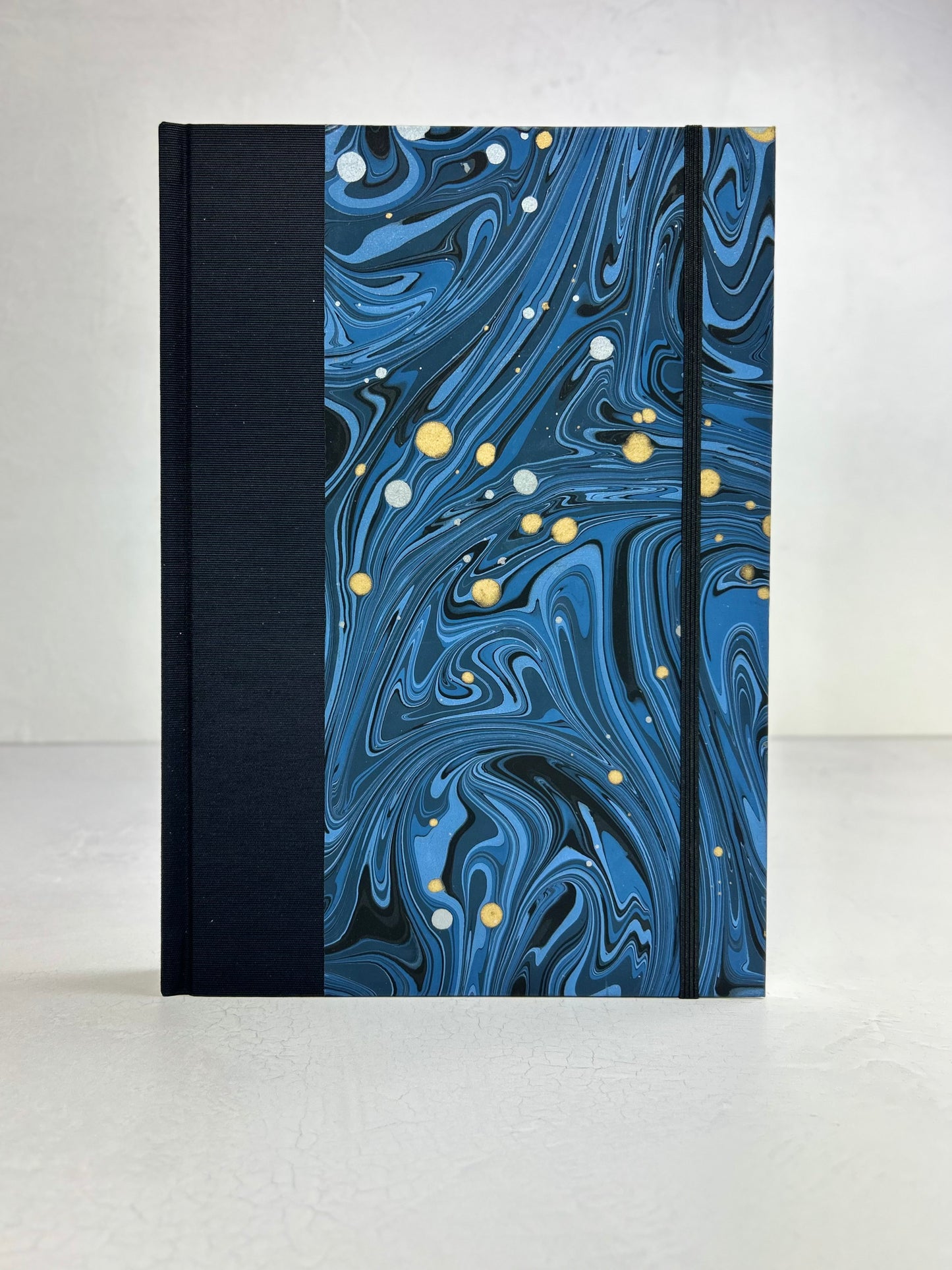 B5 192-page Hardcover Journal finished in Black Japanese book cloth and Renato Crepaldi hand marbled decorative paper