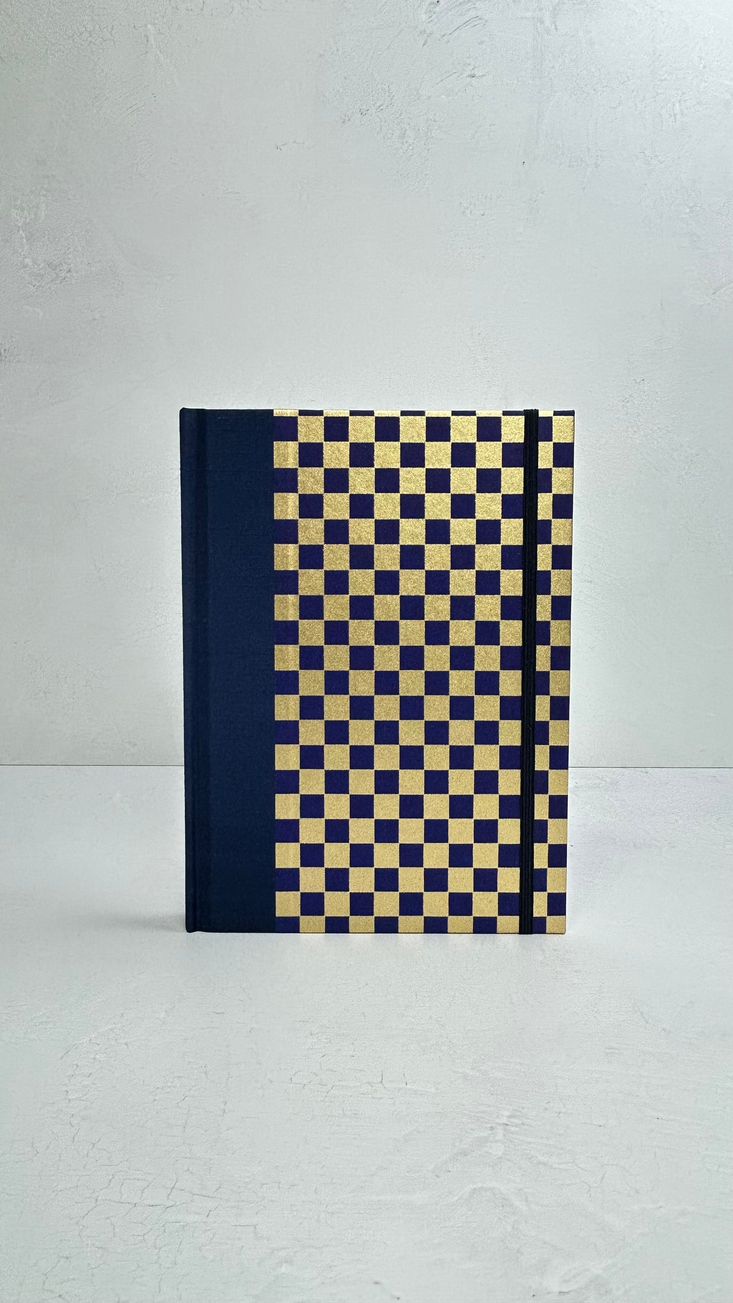 A5 160-page Hardcover Journal finished in Cadet Blue Japanese book cloth and Checkered Chiyogami Paper
