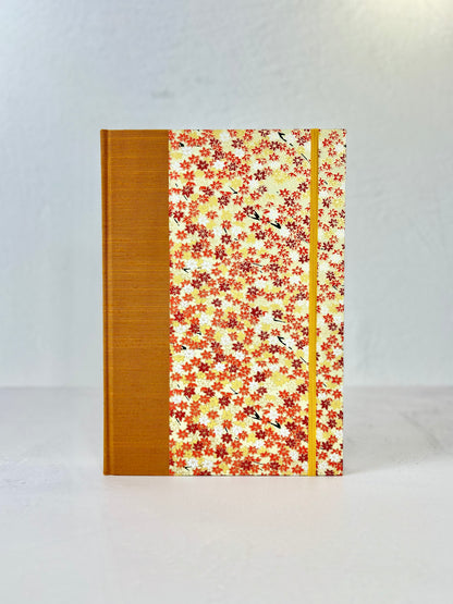 NEW B5 Hardcover Notebook finished in Ochre Japanese book cloth and Fall leaves Chiyogami Paper