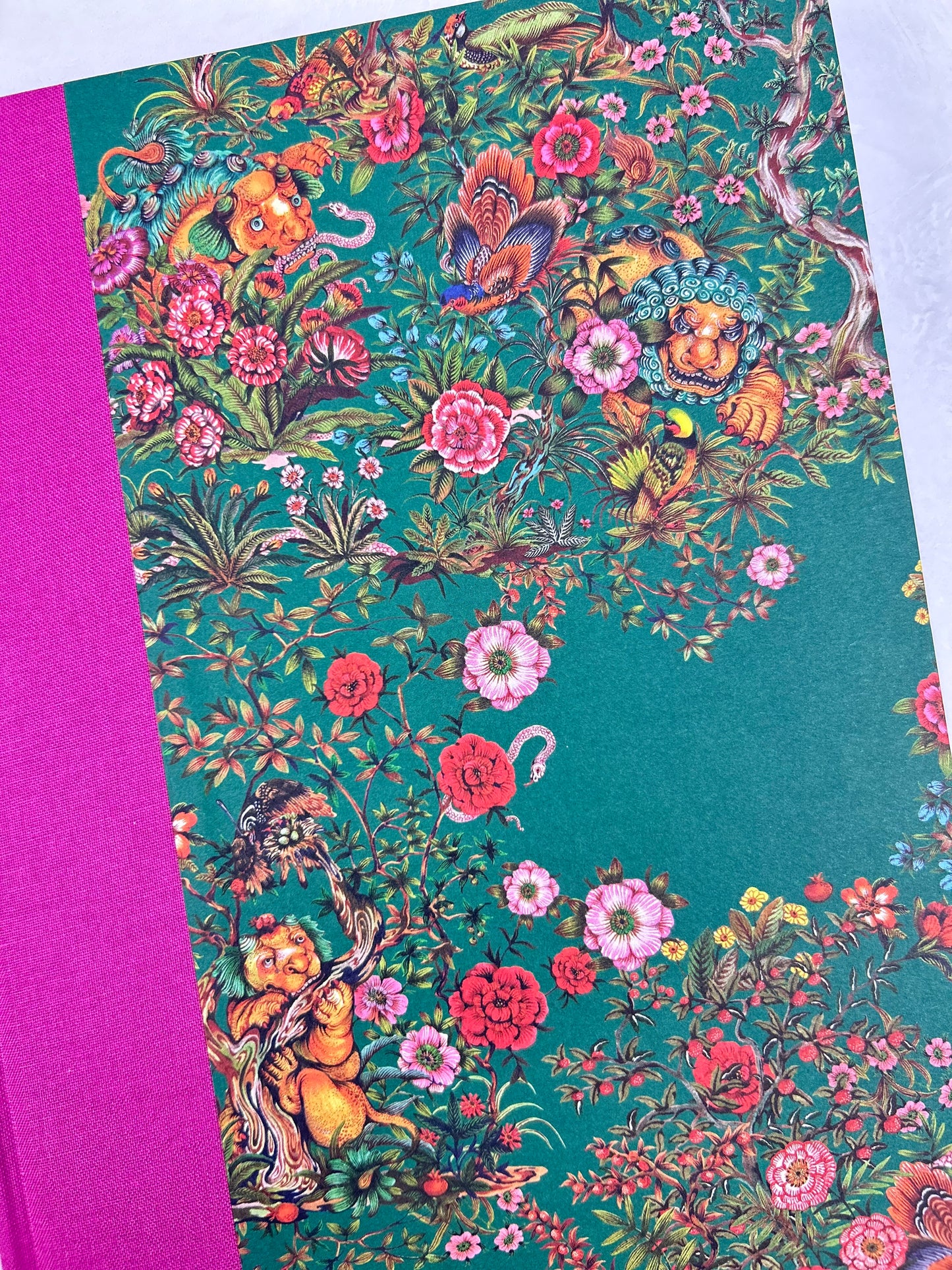 B5 192-page Hardcover Journal finished in Berry Bloom Verona book cloth and Oasis Print by Phannapast Taychamaythakool