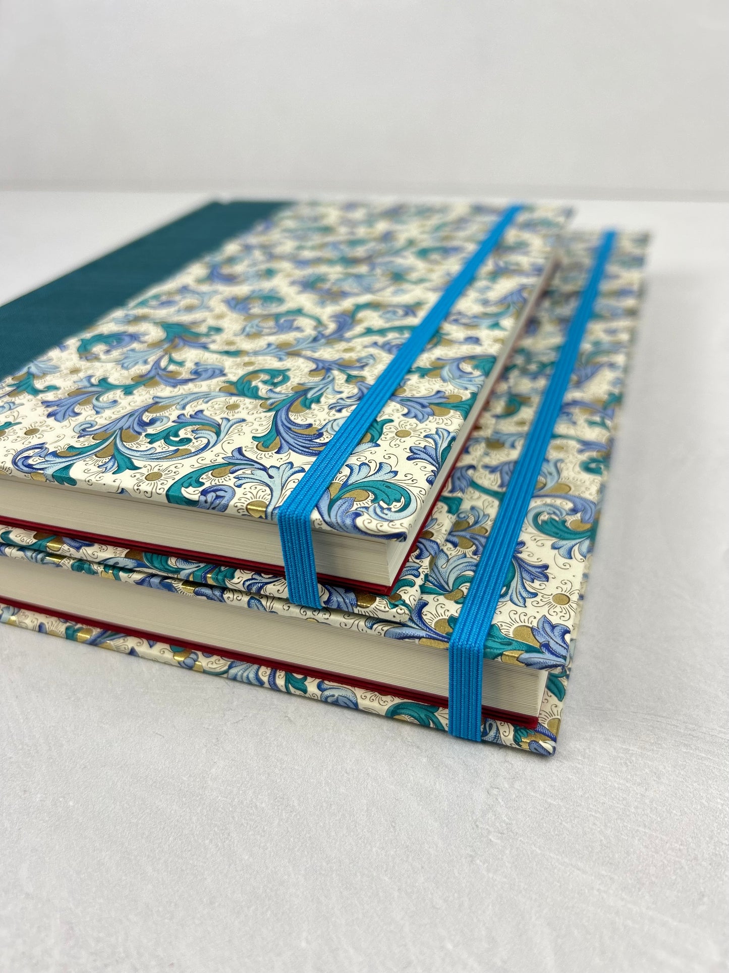 A5 160-page Hardcover Journal finished in Marine Blue Japanese book cloth and blue paisley Florentine Italian print