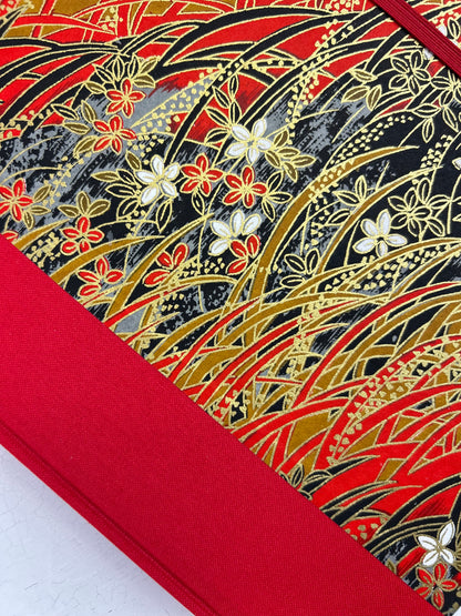 A5 160-page Hardcover Journal finished in Red Italian Verona book cloth and Vintage Floral Chiyogami Paper