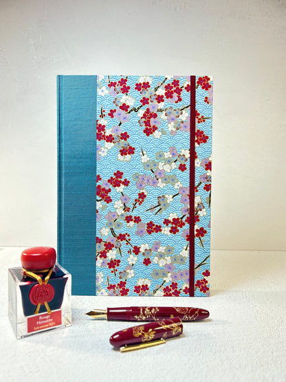 (PRE-ORDER October Delivery) B5 192-page Hardcover Notebook finished in Red and White Cherry Blossom Chiyogami Paper