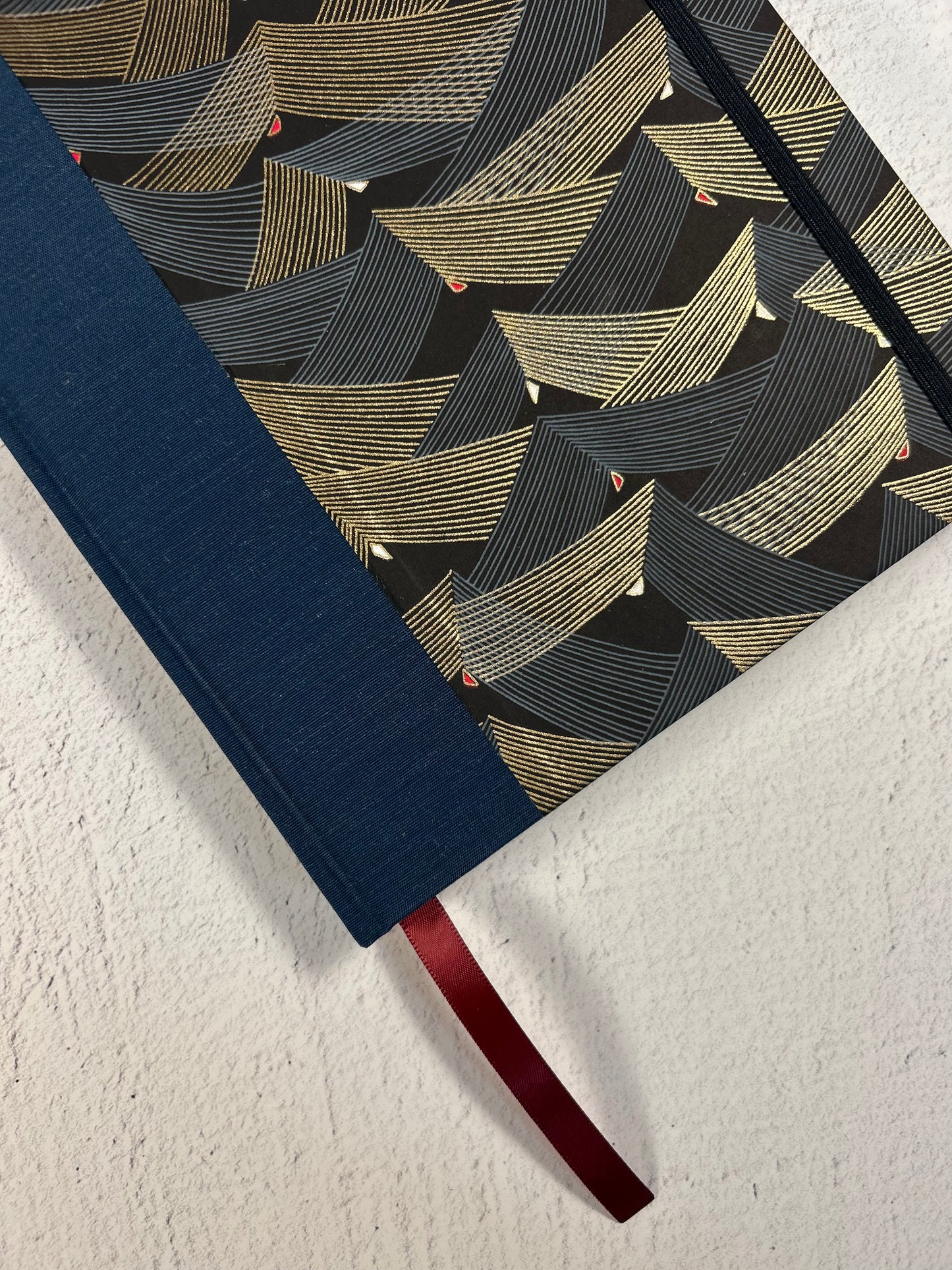 (PRE-ORDER October Delivery) A5 Hardcover Notebook finished in Golden Peaks on Black Chiyogami Paper