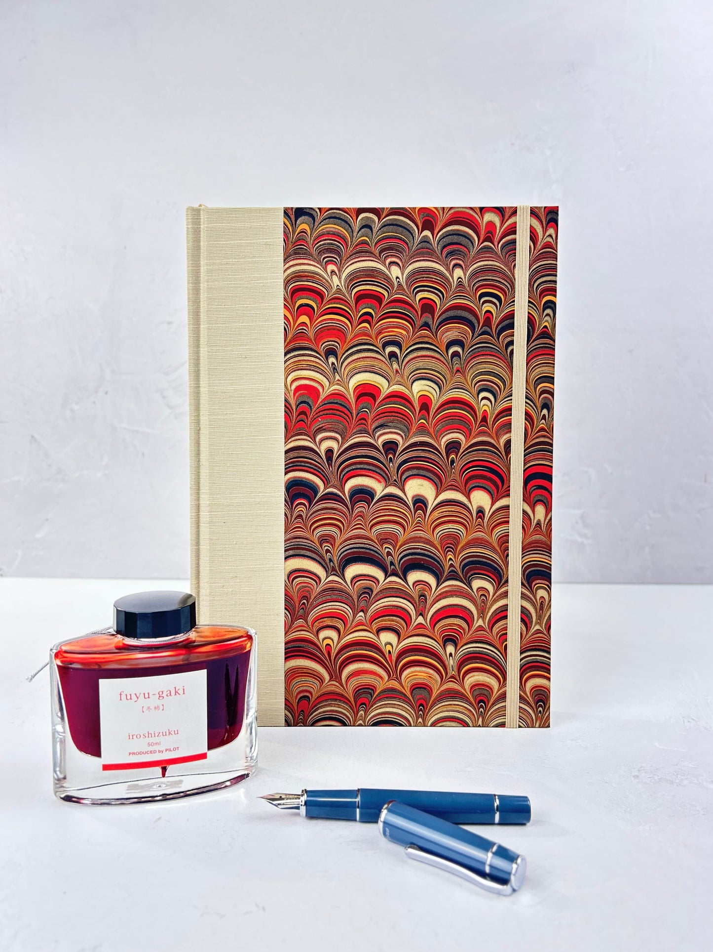 B5 Hardcover Notebook finished in Platinum Japanese book cloth and Italian hand-marbled Renato Crepaldi paper