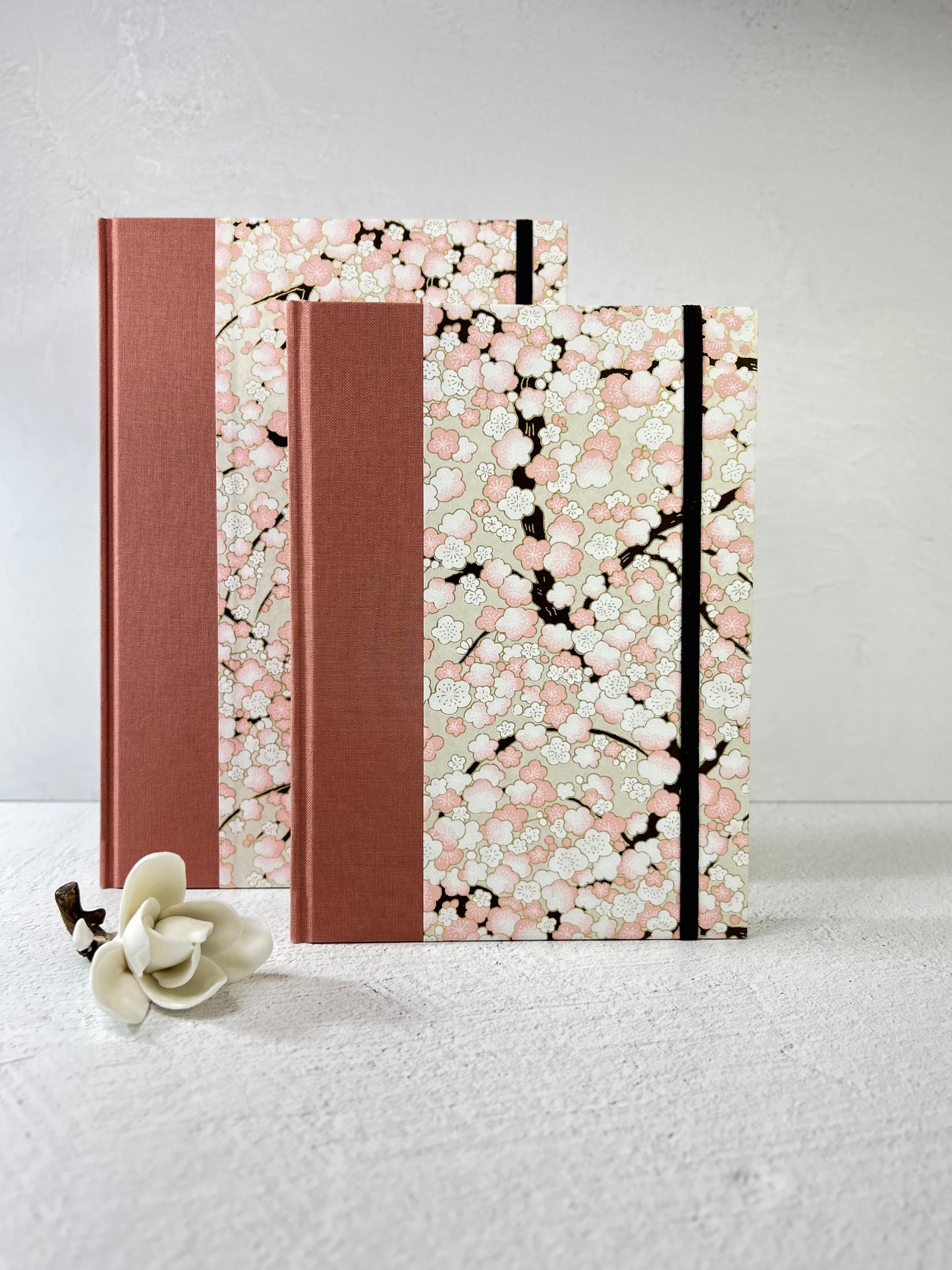 B5 192-page Hardcover Notebook finished Pink and White Cherry Blossoms Chiyogami Japanese Paper