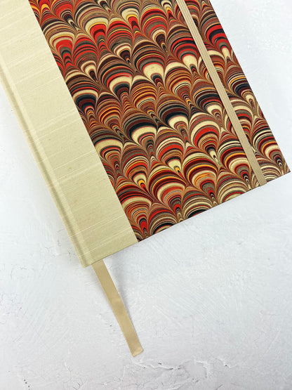 A5 Hardcover Notebook finished in Platinum Japanese book cloth and Italian hand-marbled Renato Crepaldi paper