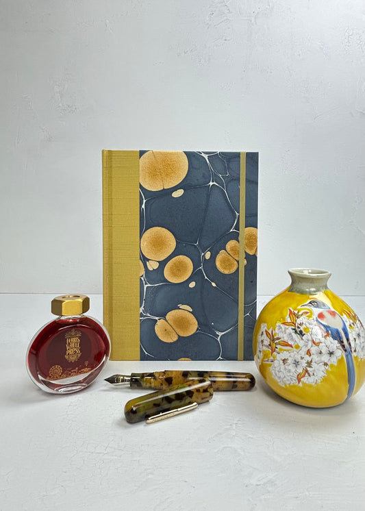 A5 160-page Hardcover Journal finished in Yellow Gold and Indian Hand-Marble