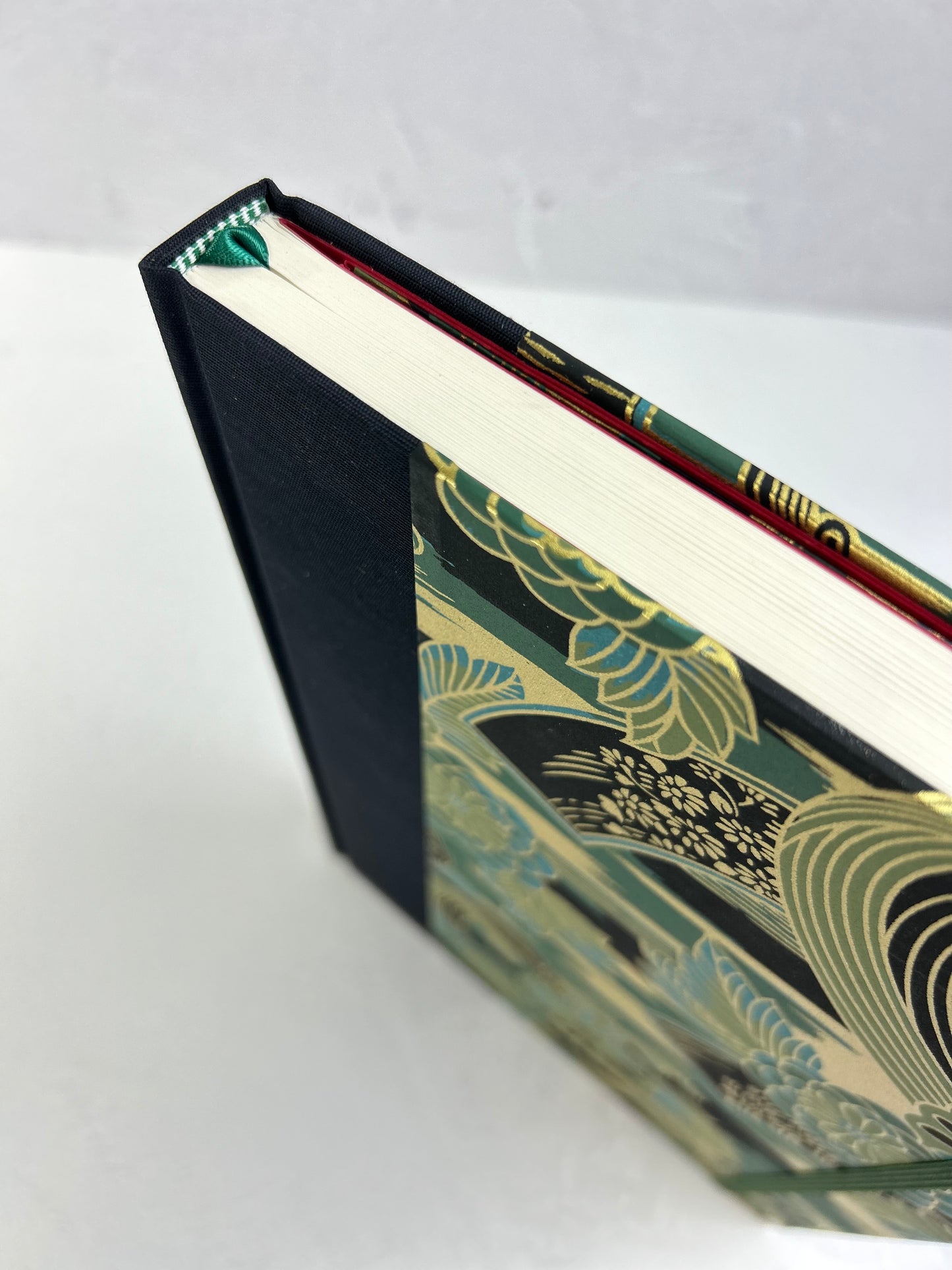 A5 Hardcover Notebook finished in Black Japanese book cloth and bold botanical Chiyogami Paper