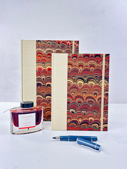 A5 Hardcover Notebook finished in Platinum Japanese book cloth and Italian hand-marbled Renato Crepaldi paper