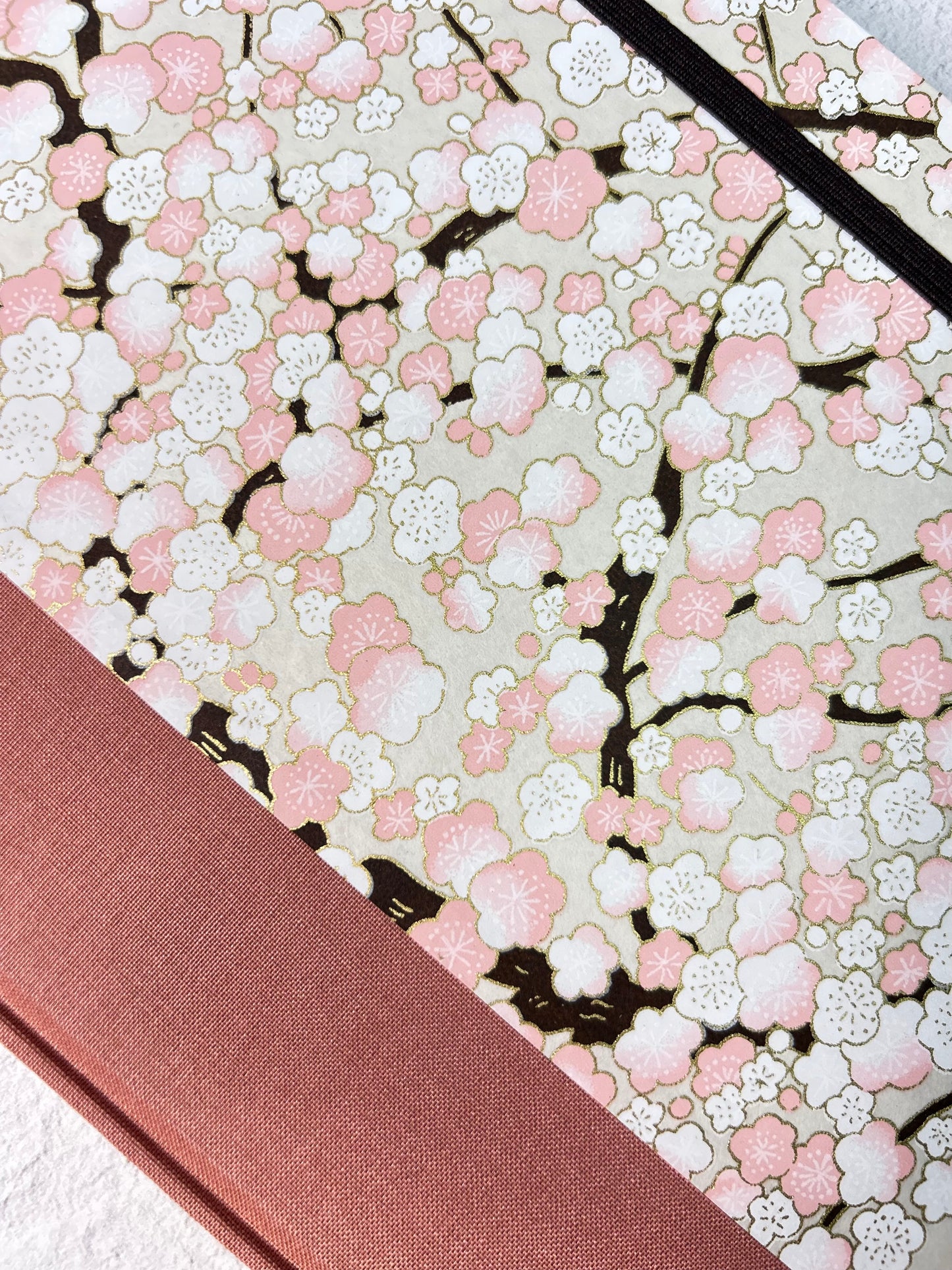 B5 192-page Hardcover Notebook finished Pink and White Cherry Blossoms Chiyogami Japanese Paper