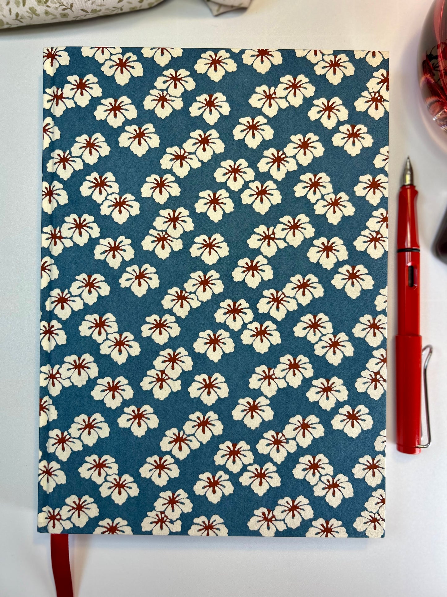 Katazome-shi Blue with White Blossoms, Handcrafted B5 Hardcover Notebook