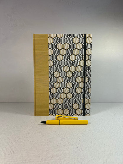 B5 Hardcover Notebook with Yellow and Black Honeycomb Chiyogami Japanese Paper