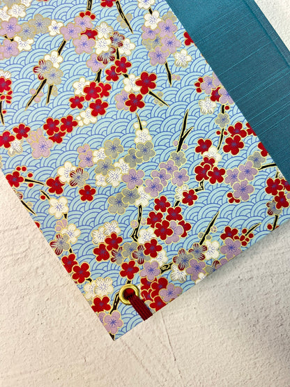 (PRE-ORDER October Delivery) B5 192-page Hardcover Notebook finished in Red and White Cherry Blossom Chiyogami Paper