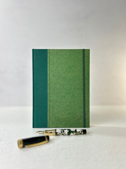 (PRE-ORDER OCTOBER DELIVERY) A5 Hardcover Notebook with Golden Polka Dots on Green Chiyogami Paper