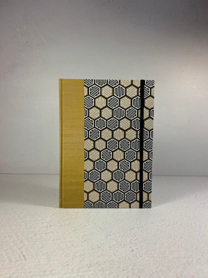 A5 Hardcover Notebook finished in Yellow and Black Honeycomb Chiyogami Paper