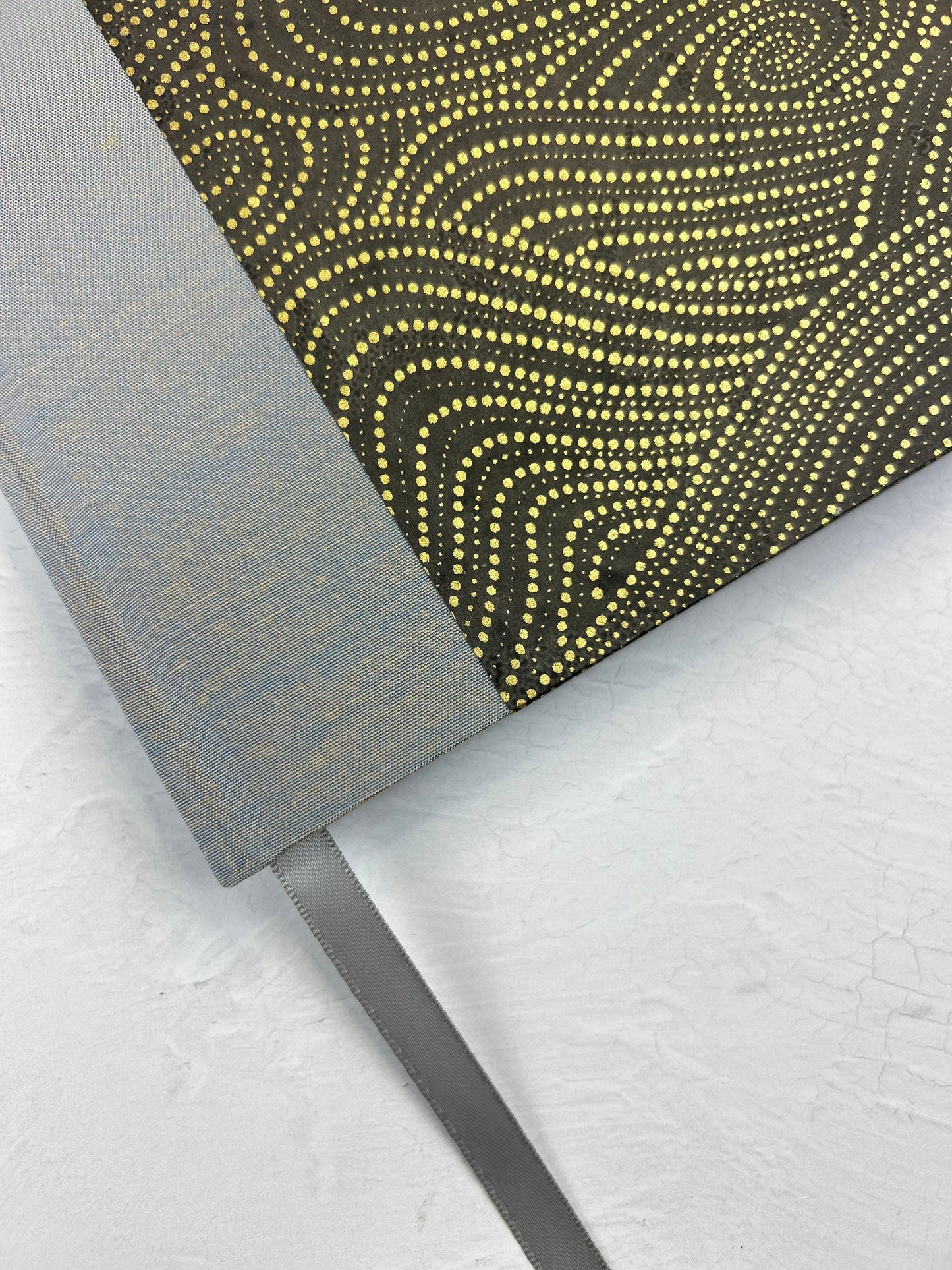 A5 160-page Hardcover Journal finished in Blue Gold Japanese book cloth and Gold on Bronze Chiyogami Decorative Paper