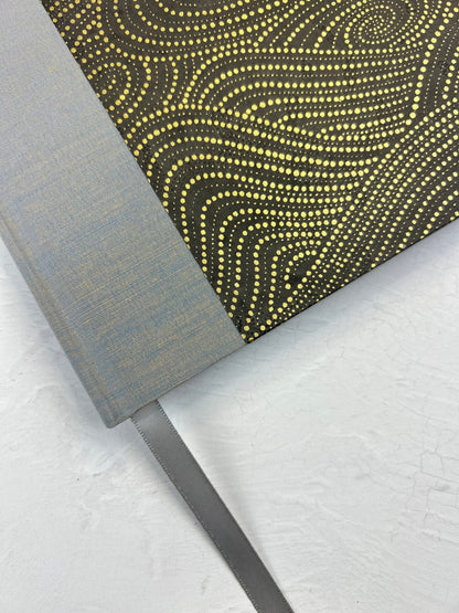 A5 160-page Hardcover Journal finished in Blue Gold Japanese book cloth and Gold on Bronze Chiyogami Decorative Paper
